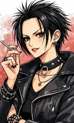 Nana Osaki singing with microphone black stones punk style